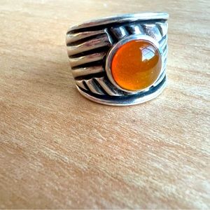 Silpada 925 Sterling silver and Amber Chevron Ring RARE Retired R1449